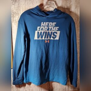 Under Armour Blue Graphic Long Sleeve Tee With Hoodie Youth Here For The Wins